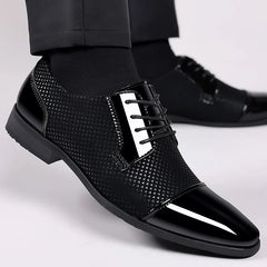 Luxury Men's Dress Shoes PU Leather Shoes Lace Up Office Black Oxfords Flats Wedding Party Shoe Business Pointed Toe Men Shoes