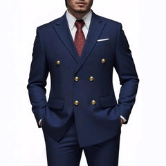 Men Double Breasted Suit Black Slim Fit High Quality Wedding Costume Party Prom Gold Button Male Suits