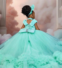 Luxury Green Flower Girl Dress For Wedding Customized Puffy Ball Gown Princess Kids Birthday Party First Holy Communion Dress