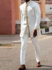 2025 New men's suit, white pocket, 2-piece set, luxury wedding casual suit, traditional African style of ethnic minorities
