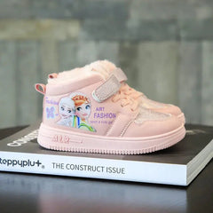 Disney Children Winter Ankle Snow Boots Cartoon Princess Elsa Frozen Pink Casual Shoes For Girls Warm Outdoor Shoes Size 26-37 SHOWLU FASHION STORE