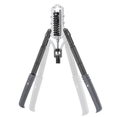 An adjustable hydraulic arm strength trainer with black handles and a central spring mechanism.