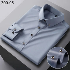 Men's Silk Shirts Long Sleeve Diamond Button New Stretch Silky Business Formal Social No Iron Anti Wrinkle Soft Fashion Clothes
