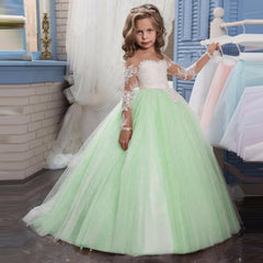 Customized Flower Girl Dresses Light Pink Tulle White Appliques Long Sleeve For Wedding Birthday Party Holy Communion Gown