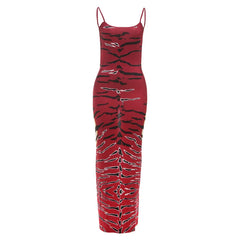 OMSJ Sexy Backless Printed Sleeveless Sling Low-cut Neck Tight Fit Wrapped Hip Long Dress For Women Party Holiday Summer Clothes
