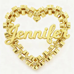A gold-toned heart-shaped pendant featuring the name Jennifer in script lettering.