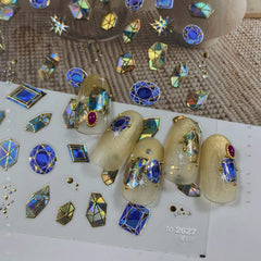 Elegant Gold Scepter 5D Nail Art Stickers Gorgeous Gemstone Luxury Courtly Pattern Necklace Frame Self Adhesive Manicure Decals