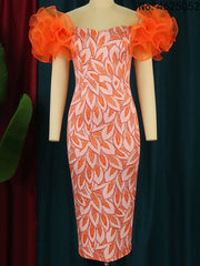 Customized African Dresses For Women Summer Autumn Africa Clothing Short Sleeve Dress Sexy V-Neck Perspective Slim Dress Office