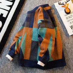 Graphic Crewneck Knitted Sweaters for Men Round Collar Man Clothes Brown Pullovers Cheap Order Spring Autumn T Shirt Baggy Tops
