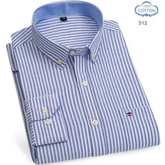 100% Pure Cotton Oxford Shirts for Men Long Sleeve Plaid Shirt Striped Male Business Checked Red Shirt Mans Designer Clothes 7XL