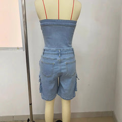 Denim Jumpsuits Women One Piece Strapless Sleeveless Mom Jeans Overalls Pants Playsuits Rompers Y2k Streetwear Jumpsuit 2025