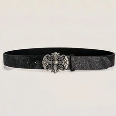 Retro Men's Belt Bohemian Style Chic Black PU Leather Belt Fashion Vintage Hollow Buckle Belt Punk Rock Y2K Style For Men Women