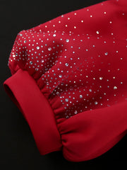 Luxury A Line Dress for Women O Neck Short Lantern Sleeves with Rhinestone Solid Elegant Classy Evening Party Celebrate Prom New