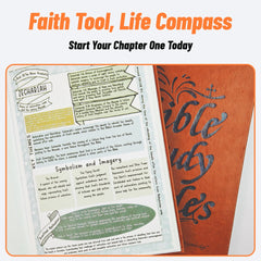A brown leather Bible study notebook featuring an open page with detailed notes on Zechariah.