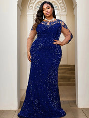 Curve Evening Party Long Dress Lace Patchwork Sequined Velvet Full Sleeved Hollow Out Maxi Prom Gown for Women SHOWLU FASHION STORE