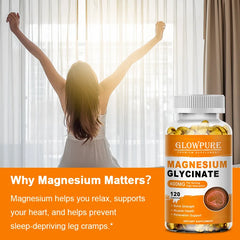 Magnesium Glycinate 400mg for Sleep, Brain, Nervous System, Bone, Muscle, Relieve Anxiety Heart Health, Stress & Anxiety Relief