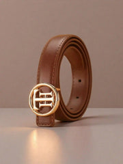 1pc New Letter Smooth Buckle 2.5cm Wide Women's Belt, Classic Fashion Personalized Design, Versatile Match With Jeans, Great Mo