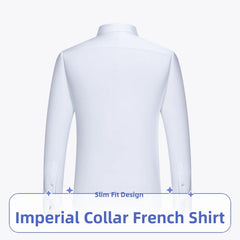 Slim Fit Men's Shirt with Cufflinks Empire Collar Sharp Point Casual Business Gentleman's Shirt White Shirt for Men