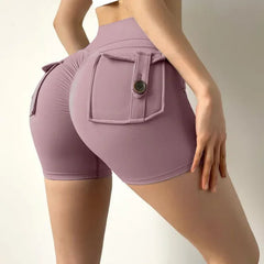 Summer Peach Butt Fitness Exercise Three-Quarter Pants Cargo Air Dry Pocket Yoga Tight lift the hips Women's Shorts