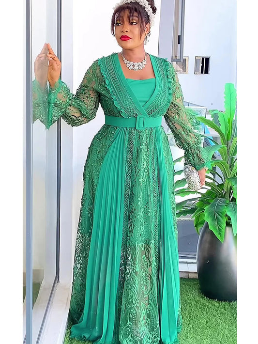 Plus Size African Party Dresses for Women 2024 New Fashion Dashiki Ankara Lace Wedding Gowns Elegant Turkey Muslim Maxi Dress SHOWLU FASHION STORE
