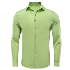 Hi-Tie Plain Solid Silk Men's Shirts Long Sleeve Lapel Dress Suit Shirt Blouse Wedding Business Blue Mint Pink Purple Green Gray