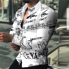 7 -color men's shirt long -sleeved shirt 3D printing letter pattern Hawaiian shirt loose model spring shirt super large size 6xl