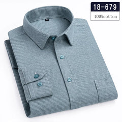 Luxury High-Quality 100% Cotton Houndstooth Full Shirts for Men Slim Fit Casual Shirt Long-Sleeve Plaid Soft Designer Clothes Ro