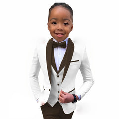 Suit For Boys White Jacket Royal Blue Collar 3 Piece Wedding Kids Tuxedo Formal Party Clothes 2-16 Years Old Children Suits