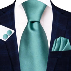 Hi-Tie Green Mint Solid Silk Wedding Tie For Men Handky Cufflink Gift Mens Necktie Fashion Designer Business Party Dropshiping SHOWLU FASHION STORE