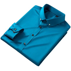 Men's Silk Shirts Long Sleeve Diamond Button New Stretch Silky Business Formal Social No Iron Anti Wrinkle Soft Fashion Clothes