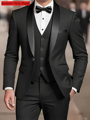 Men's Formal Suit Set Business Casual Slim Fit Tuxedo for Wedding, Long Sleeve Notch Lapel, Groom