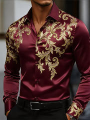 New men's 3D clover printed long sleeved shirt with high-quality pattern casual long sleeved collar top