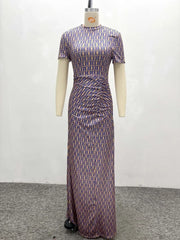 African Plus Size Women's Guest Mermaid Dress Elegant Short Sleeve Corset Ruched Cocktail Evening Formal Floor Length Dress