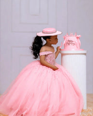 Orange Tulle Girls Birthday Party Dresses Customized Ball Gown Crystal Flower Girl Dresses for Wedding Baby Girls Pageant Dress