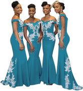 Burgundy Womens Off The Shoulder Mermaid Bridesmaid Dresses for Wedding Lace Satin Prom Dresses Long Formal Evening Gowns Africa