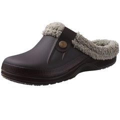 Shevalues Fuzzy Men Clogs Slippers Winter Fur Men Slippers Waterproof Garden Shoes Men Warm House Shoes Anti-slip Fur Slippers