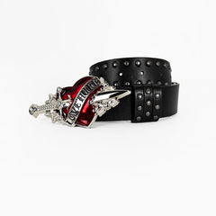 Unisex Jeans Belt sword red heart Gothic Y2k Fashion Belts For Women Designer Luxury Black Rivet Punk Accessory Men's Belt Male