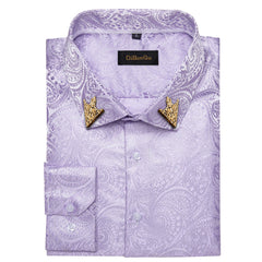 Men's Patterned Brocade Shirt with Gold Crown Collar Accents: Perfect for Luxury Galas, Formal Weddings