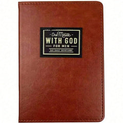 A brown, leather-textured devotional book for men titled One Minute With God.