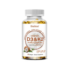 2-in-1 Vitamin D3 K2 Supplement Softgel, 10000 IU VIT D3 + 200 MCG Vitamin K2, Support Calcium Absorption in Bones