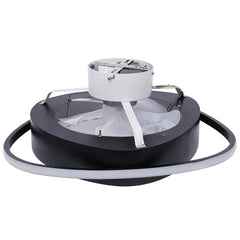 A 20-inch low-profile ceiling fan with a black metal frame, integrated LED light, and clear acrylic blades.