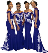 Burgundy Womens Off The Shoulder Mermaid Bridesmaid Dresses for Wedding Lace Satin Prom Dresses Long Formal Evening Gowns Africa