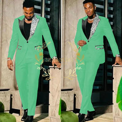 Black Suits for Men Slim Fit Single Breasted Peak Lapel Blazer High Quality Crystal Prom Party 2 Piece Jacket Pants Sets Terno