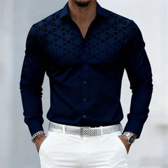 17 colors of men's shirts, fashionable geometric pattern print long sleeve shirts, personalized trendy slim lapel casual shirts