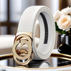 White Belt with Automatic Buckle for Men, Suitable for Business and Casual Wear, A Formal Gift for Husband and Father Him Men