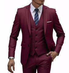 13 Color Basic Style Men's Casual Solid Color 3 Pieces Suits / Male Two Button Blazers Jacker Coat Trousers Pants Vest Waistcoat