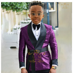 Boys' shiny suit 2-piece set (jacket+pants) gold sequin shawl lapel waistband custom children tuxedo for wedding banquet party