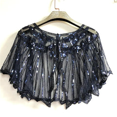 1920s Retro Beaded Sequin Flapper Shawl Loose Decoration Outerwear Short Cape Evening Party Ladies Cloak Shawl PST02#
