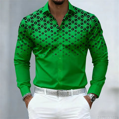 17 colors of men's shirts, fashionable geometric pattern print long sleeve shirts, personalized trendy slim lapel casual shirts
