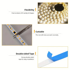 Flexible USB LED strip light in warm white from Showlu Smart General, showing the tape with glowing LED lights on a white background.